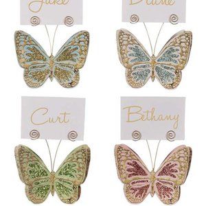 Bethany Lowe Glitter Butterfly Placecard Holder Ornament (Set/4)